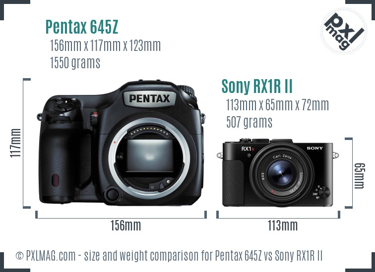 Pentax 645Z vs Sony RX1R II size comparison Pentax 645Z vs Sony RX1R II size comparison