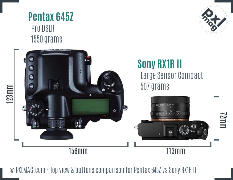 Pentax 645Z vs Sony RX1R II top view buttons comparison