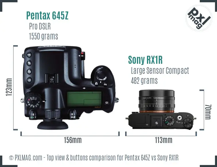 Pentax 645Z vs Sony RX1R top view buttons comparison