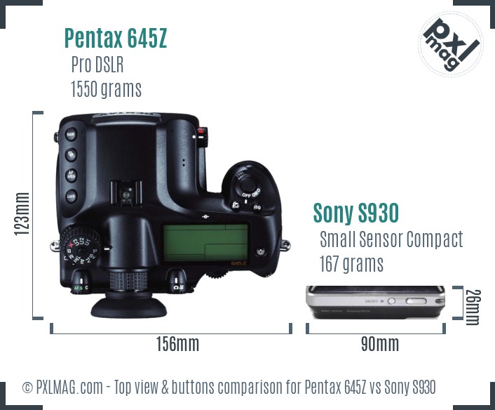 Pentax 645Z vs Sony S930 top view buttons comparison