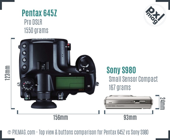 Pentax 645Z vs Sony S980 top view buttons comparison