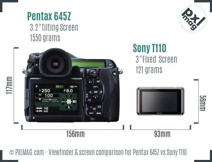 Pentax 645Z vs Sony T110 Screen and Viewfinder comparison