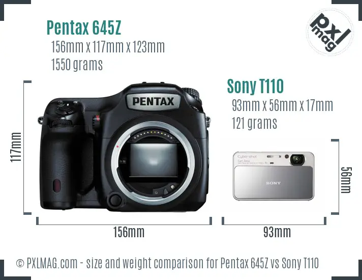 Pentax 645Z vs Sony T110 size comparison