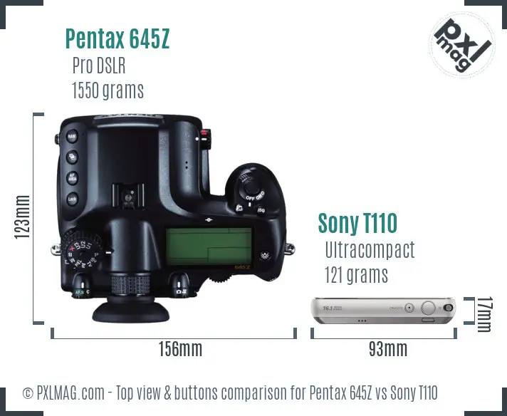 Pentax 645Z vs Sony T110 top view buttons comparison