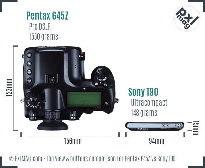 Pentax 645Z vs Sony T90 top view buttons comparison