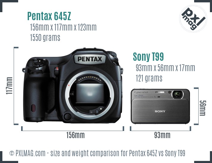 Pentax 645Z vs Sony T99 size comparison