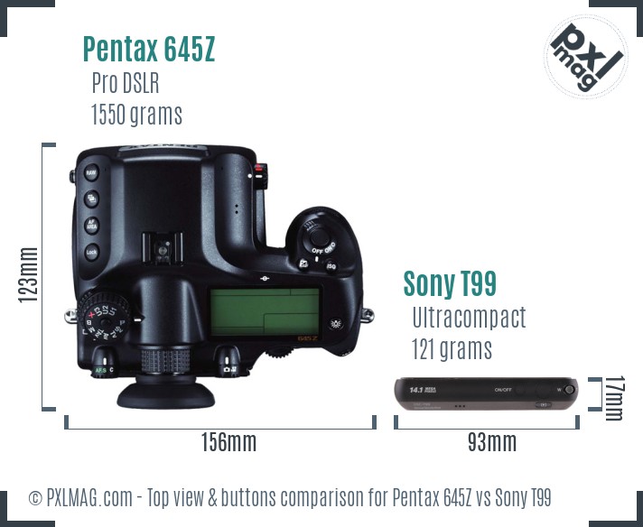 Pentax 645Z vs Sony T99 top view buttons comparison