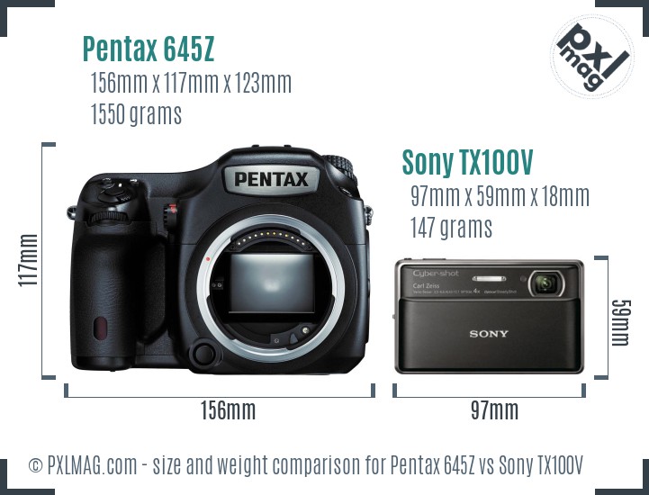 Pentax 645Z vs Sony TX100V size comparison