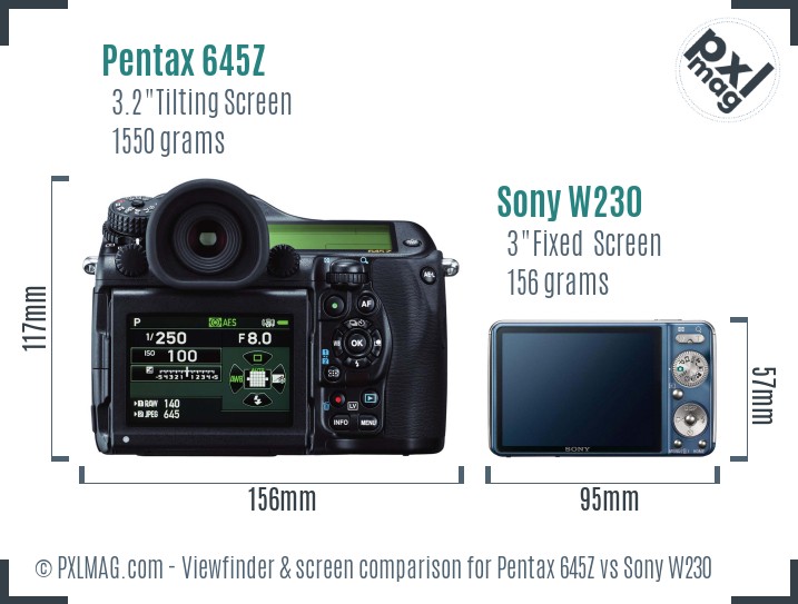 Pentax 645Z vs Sony W230 Screen and Viewfinder comparison