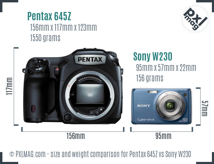 Pentax 645Z vs Sony W230 size comparison