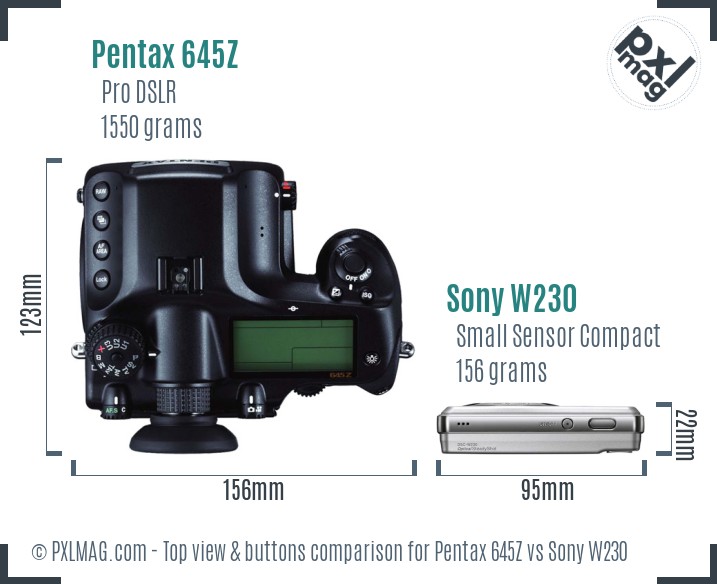 Pentax 645Z vs Sony W230 top view buttons comparison