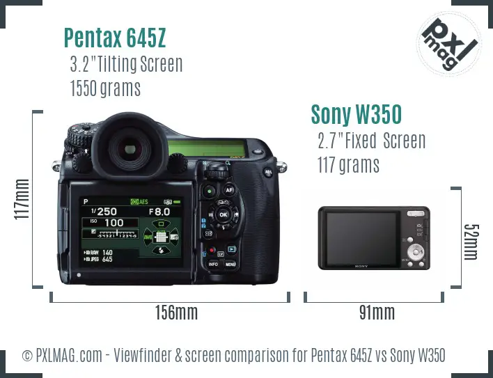 Pentax 645Z vs Sony W350 Screen and Viewfinder comparison