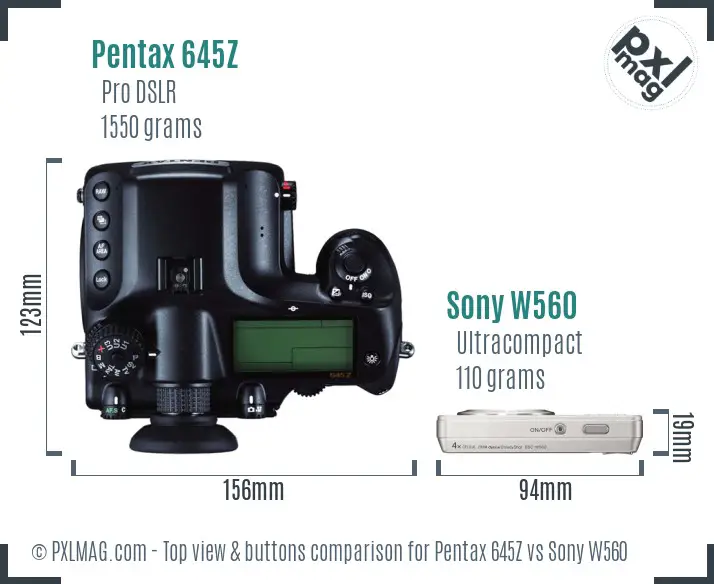 Pentax 645Z vs Sony W560 top view buttons comparison