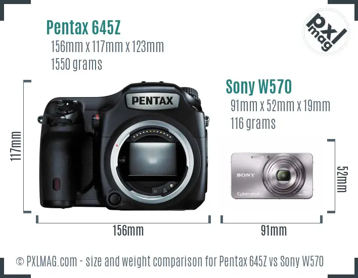 Pentax 645Z vs Sony W570 size comparison