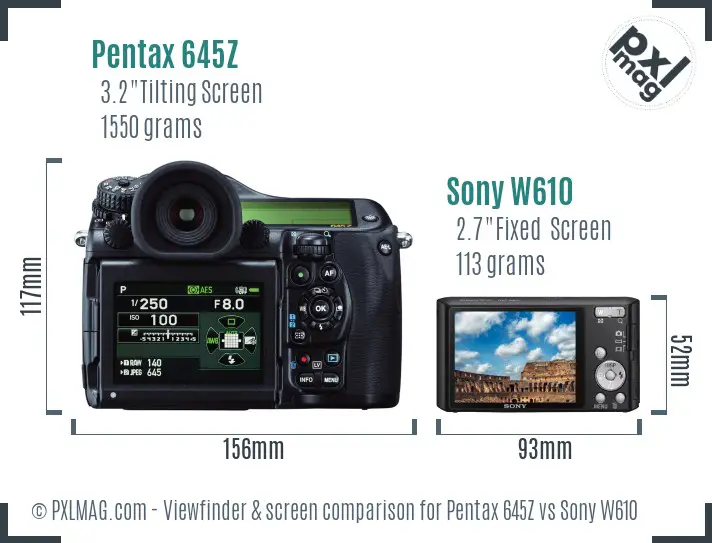 Pentax 645Z vs Sony W610 Screen and Viewfinder comparison Pentax 645Z vs Sony W610 Screen and Viewfinder comparison