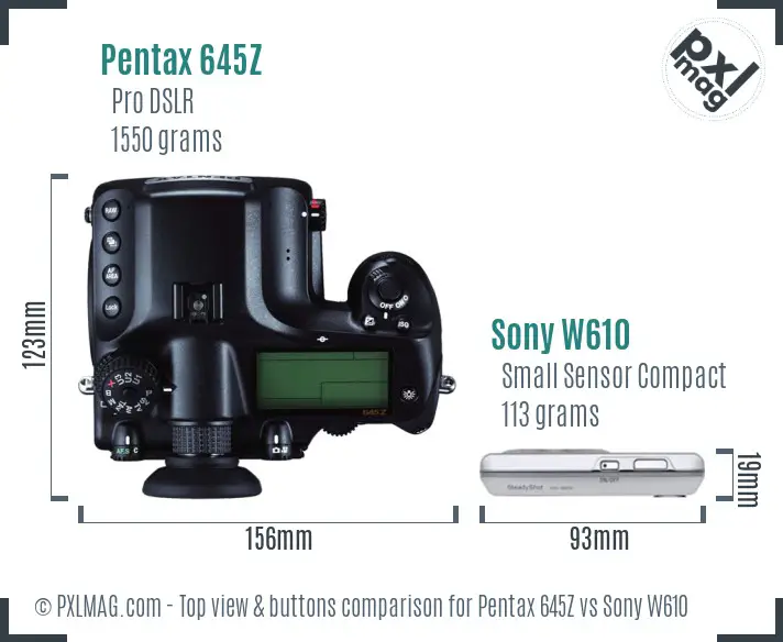 Pentax 645Z vs Sony W610 top view buttons comparison Pentax 645Z vs Sony W610 top view buttons comparison