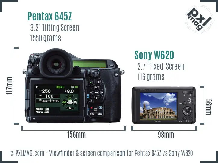 Pentax 645Z vs Sony W620 Screen and Viewfinder comparison