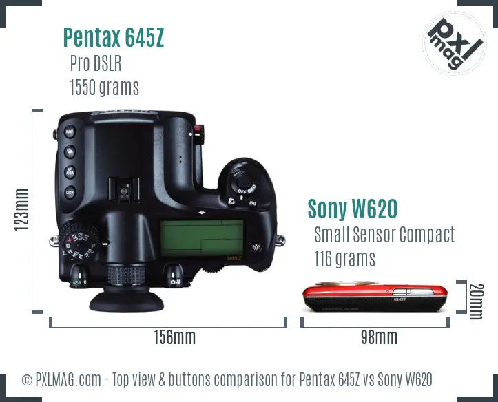 Pentax 645Z vs Sony W620 top view buttons comparison