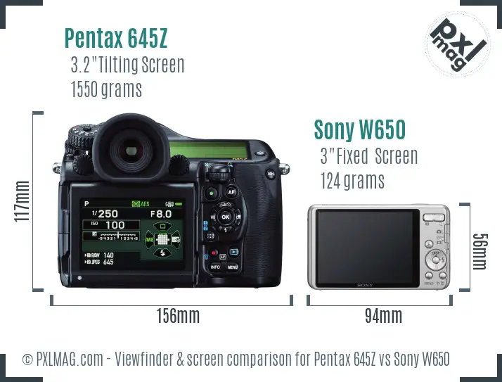 Pentax 645Z vs Sony W650 Screen and Viewfinder comparison