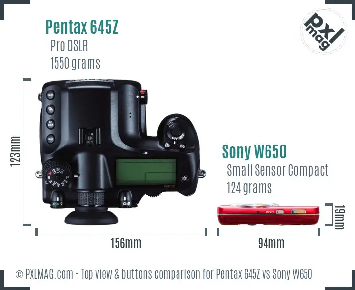 Pentax 645Z vs Sony W650 top view buttons comparison