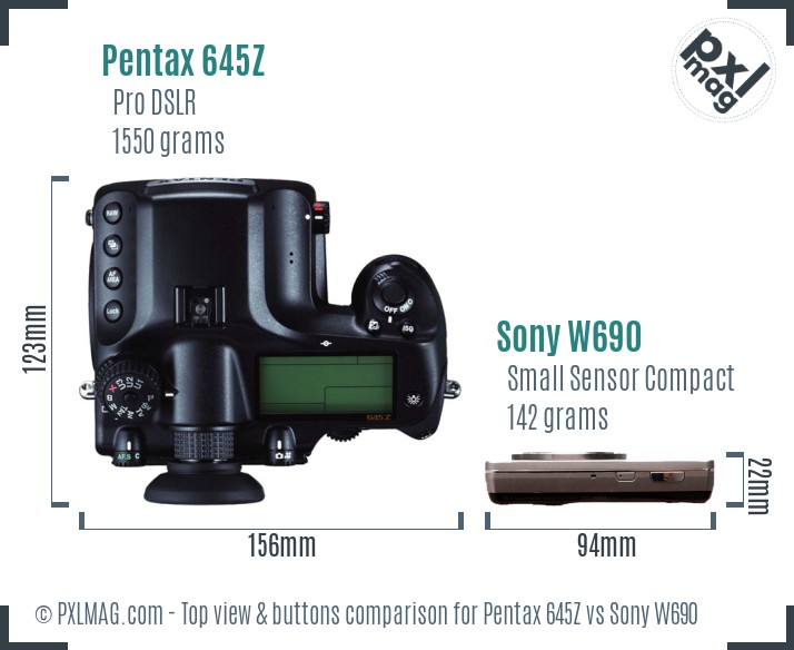 Pentax 645Z vs Sony W690 top view buttons comparison