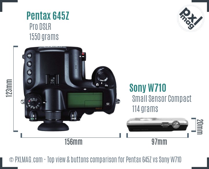Pentax 645Z vs Sony W710 top view buttons comparison