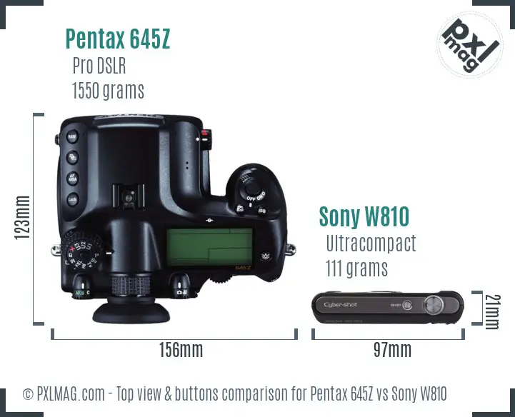 Pentax 645Z vs Sony W810 top view buttons comparison