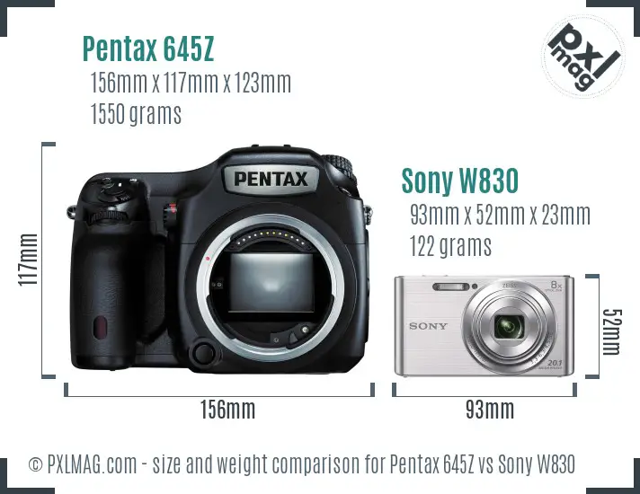 Pentax 645Z vs Sony W830 size comparison