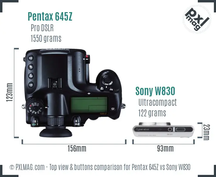 Pentax 645Z vs Sony W830 top view buttons comparison