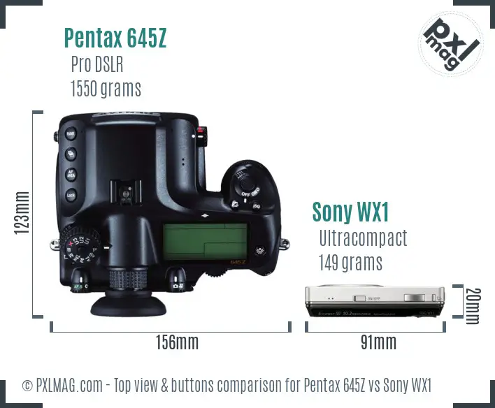 Pentax 645Z vs Sony WX1 top view buttons comparison