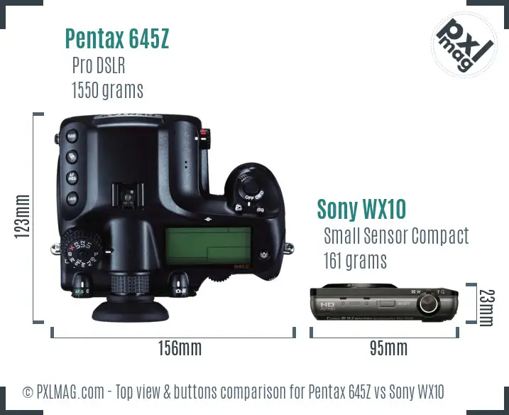 Pentax 645Z vs Sony WX10 top view buttons comparison Pentax 645Z vs Sony WX10 top view buttons comparison