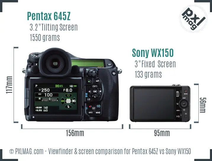 Pentax 645Z vs Sony WX150 Screen and Viewfinder comparison