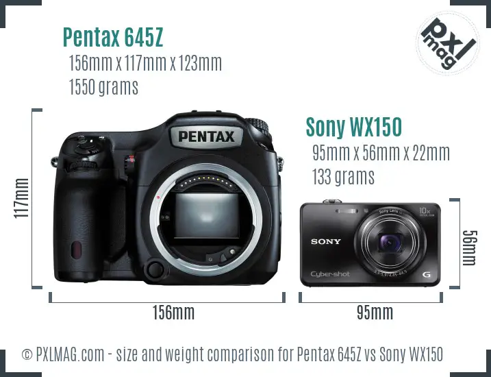 Pentax 645Z vs Sony WX150 size comparison