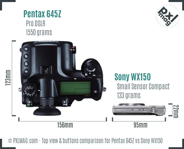 Pentax 645Z vs Sony WX150 top view buttons comparison