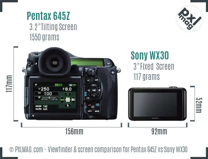 Pentax 645Z vs Sony WX30 Screen and Viewfinder comparison