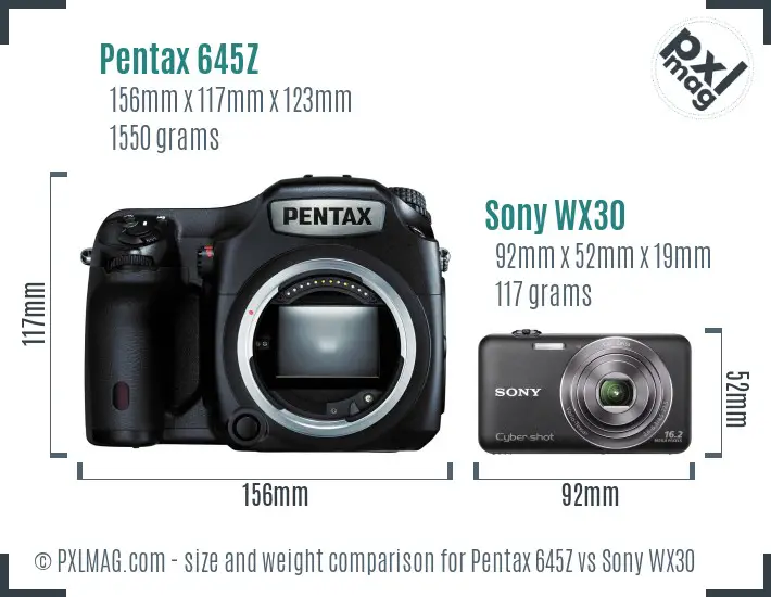 Pentax 645Z vs Sony WX30 size comparison