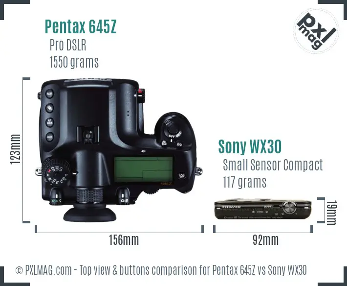 Pentax 645Z vs Sony WX30 top view buttons comparison