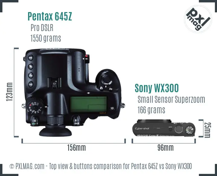 Pentax 645Z vs Sony WX300 top view buttons comparison