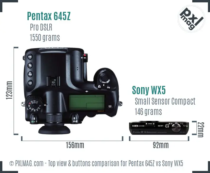Pentax 645Z vs Sony WX5 top view buttons comparison