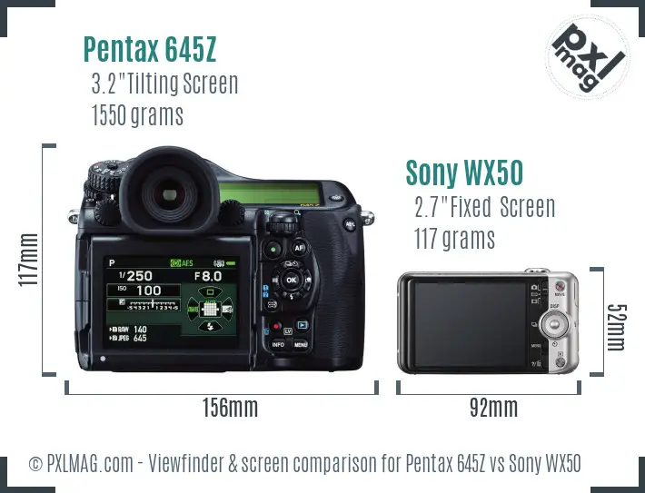 Pentax 645Z vs Sony WX50 Screen and Viewfinder comparison Pentax 645Z vs Sony WX50 Screen and Viewfinder comparison