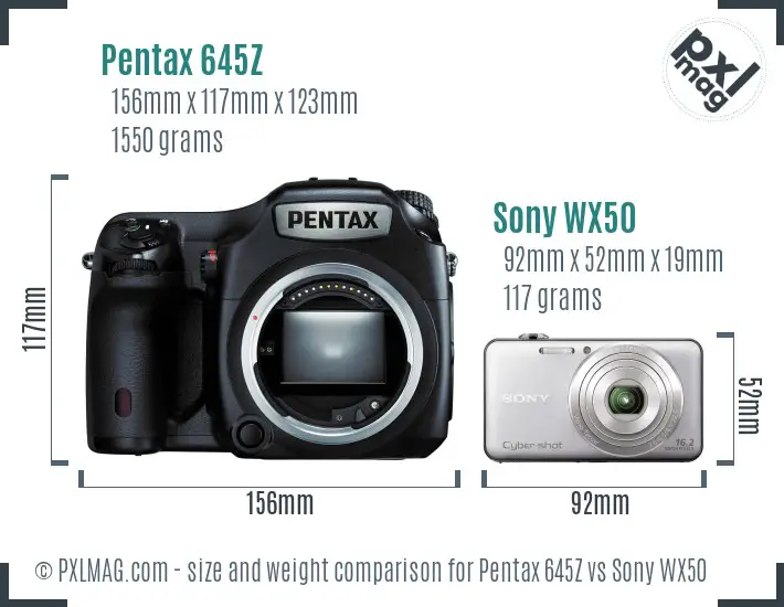 Pentax 645Z vs Sony WX50 size comparison Pentax 645Z vs Sony WX50 size comparison
