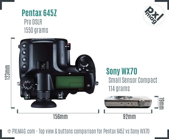 Pentax 645Z vs Sony WX70 top view buttons comparison