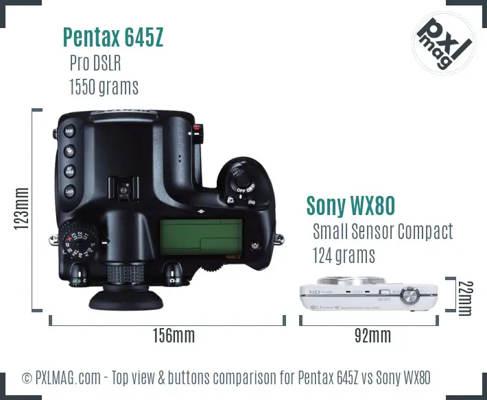 Pentax 645Z vs Sony WX80 top view buttons comparison Pentax 645Z vs Sony WX80 top view buttons comparison