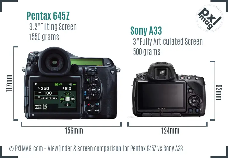 Pentax 645Z vs Sony A33 Screen and Viewfinder comparison