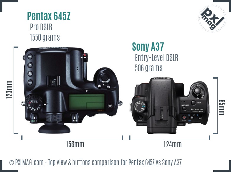 Pentax 645Z vs Sony A37 top view buttons comparison