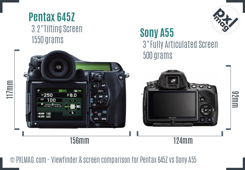 Pentax 645Z vs Sony A55 Screen and Viewfinder comparison