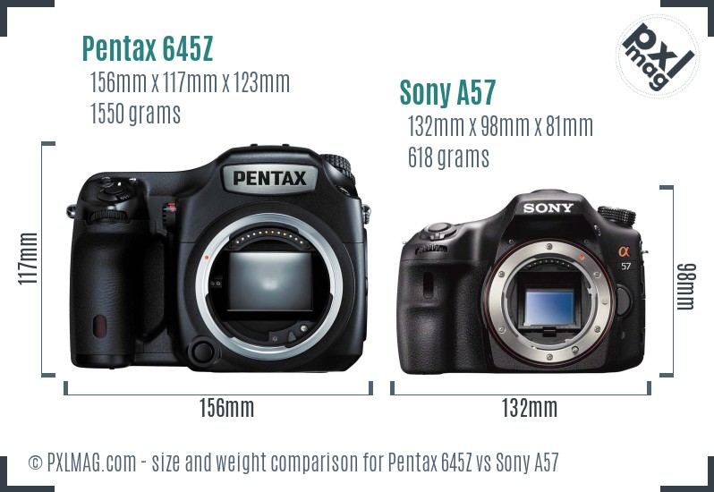 Pentax 645Z vs Sony A57 size comparison