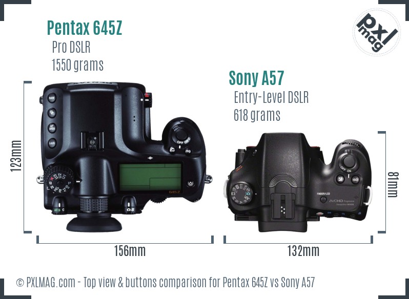 Pentax 645Z vs Sony A57 top view buttons comparison
