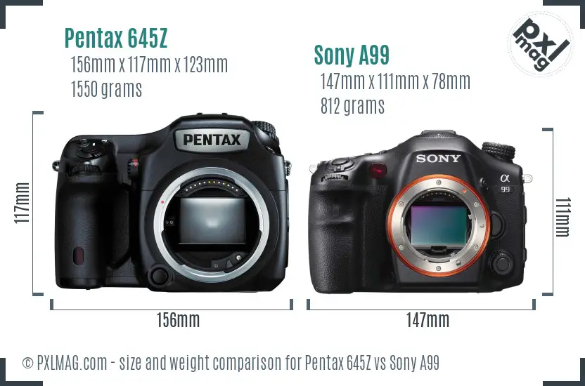 Pentax 645Z vs Sony A99 size comparison