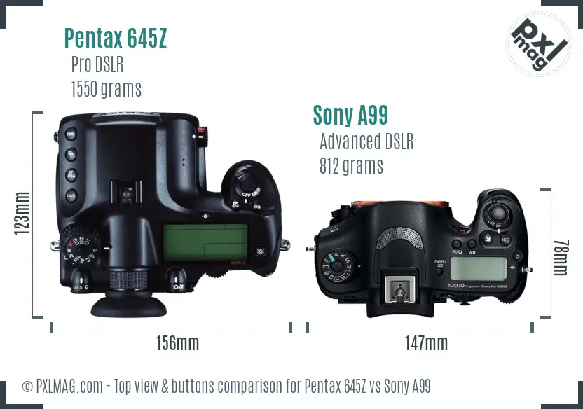 Pentax 645Z vs Sony A99 top view buttons comparison